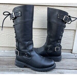 Harley Davidson Alexa Women's 8.5 Back Lace Leather Motorcycle Boots 85167 Biker
